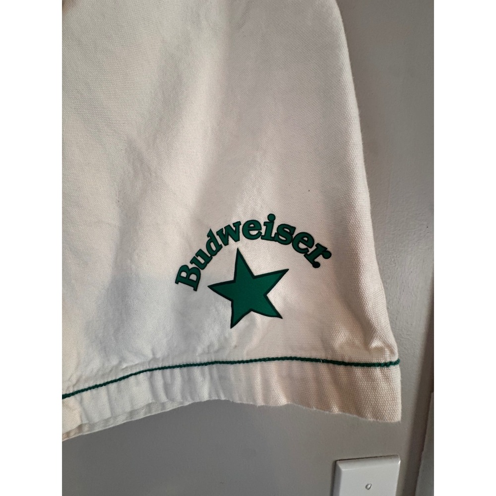 PacSun Budweiser Canvas Shorts Cream Green Logo Drawstring Size 30 - Picture 4 of 8